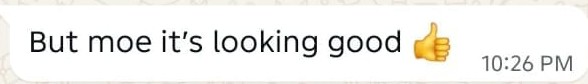 WhatsApp message from a RaconCodes customer in Malta: it's looking good, thumbs up.